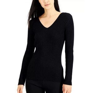 ALFANI Plus Size Ribbed Shine V-Neck Top 1X